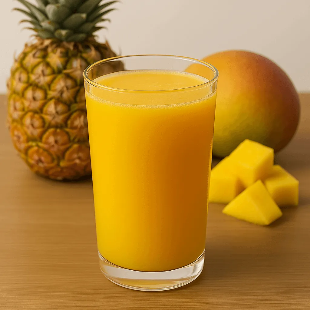 Jus energi tropis dengan campuran buah nanas dan mangga